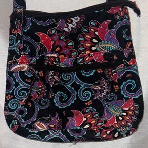 Elegant Black and Purple Floral Crossbody Bag bohemian Crossbody bag